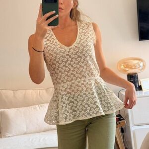 Maje White Floral Sheer Dress Top